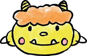 Watercolor style yellow demon's face 