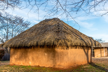 Fototapeta na wymiar Typical and historical Wattle and Daub houses used by cherokee and atsina indian tribes