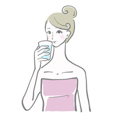 水　飲む　女性　余白　水分補給
