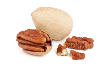 Three pecan nuts isolated on white background