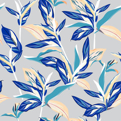 Sweet pastel tropical leaves. Seamless graphic design with amazing palms. Fashion, interior, wrapping, packaging suitable. Realistic palm leaves.vector