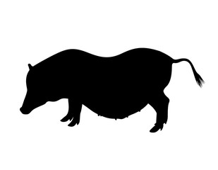 Black standing pig silhouette. 2019 year Chinese symbol. Farm animal, vector illustration for icon, sticker sign, patch, certificate badge, gift card, label, poster, web banner