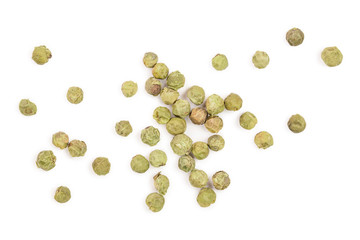 dried green peppercorns isolated on white background. Top view. Flat lay