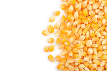 The corn seeds isolated on white background with copy space for your text. Top view. Flat lay