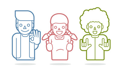 OK Like Love cartoon sign graphic vector