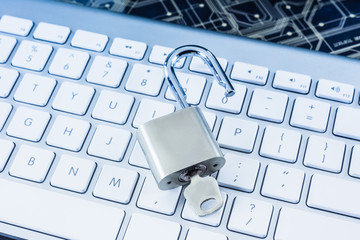 Internet access with padlock key and keyboard.