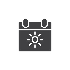 Summer day calendar vector icon. filled flat sign for mobile concept and web design. Calendar with sun simple solid icon. Symbol, logo illustration. Pixel perfect vector graphics