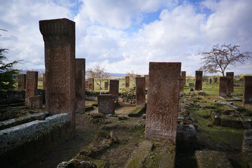 Fototapeta na wymiar The traditional Turkish cemetery is important place to visit at Ahlat, Bitlis, Turkey