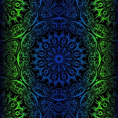 Mandala Seamless Floral Pattern. Design For Square Fashion Print. Vector Illustration. Blue, green color