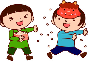 Children throwing dried soy beans