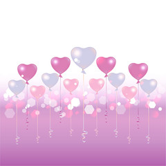 Valentines Day light blue and pink balloons on light pink background,