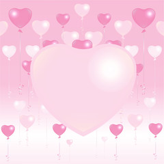 Valentines Day Card light pink and pink balloons on white and pink background
