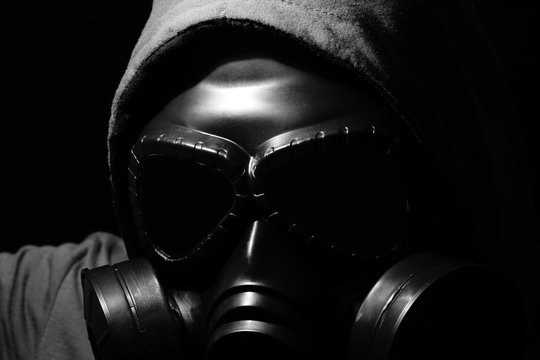 Gas mask on a black background.