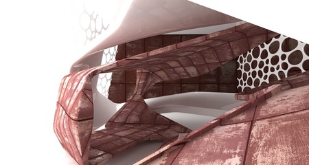 Empty smooth abstract room interior of sheets rusted metal . Architectural background. 3D illustration and rendering