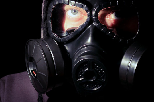 Gas mask on a black background.