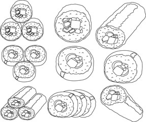 Japanese Eho-maki sushi roll outline set