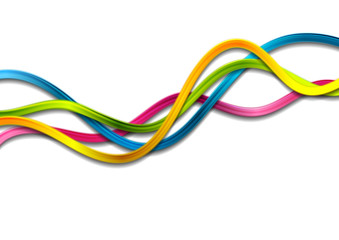 Colorful glossy waves on white background