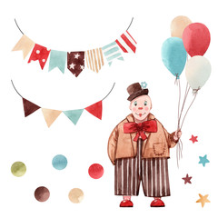 Watercolor circus clown set