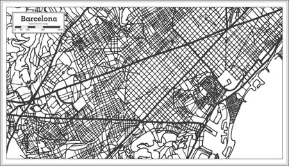 Barcelona Spain City Map in Retro Style. Outline Map.
