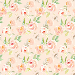 Vintage Painted Floral Pattern Background. Seamless Flowers Background for Fashion Design