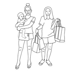 shopping bags and women and baby