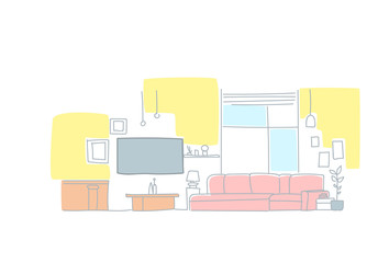modern living room interior empty house furniture sketch doodle horizontal