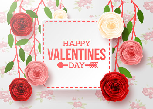 Valentines day greeting card with flowers background