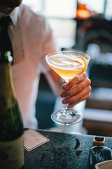 bartender handing over martini drink