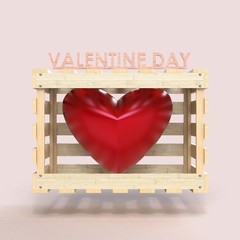 3d render wooden box background for valentine's day