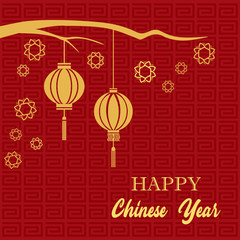 Naklejka premium chinese new year vector red lantern dragon background wallpaper art