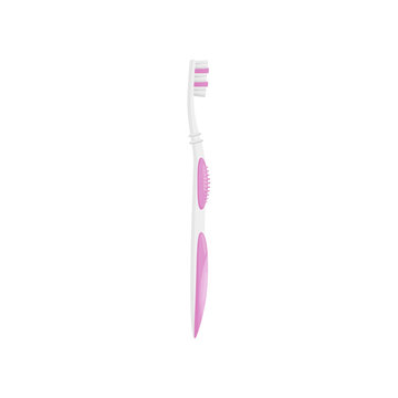 Flat vector icon of white-pink toothbrush. Small brush for cleaning teeth. Health and hygiene theme
