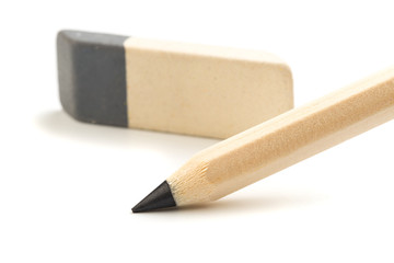 pencil and eraser isolated on white - Image