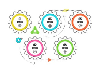 Gears infographic. Engineering timeline concept with 5 options. Workflow diagram, process flowchart vector infographics template. Process step business infographic and workflow diagram illustration