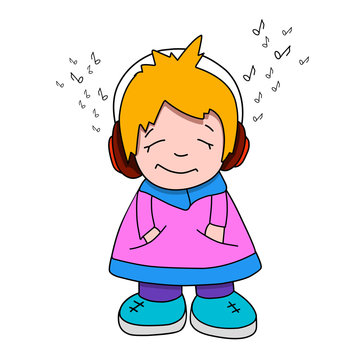 Stock Illustration Cartoon Girl in Headphones