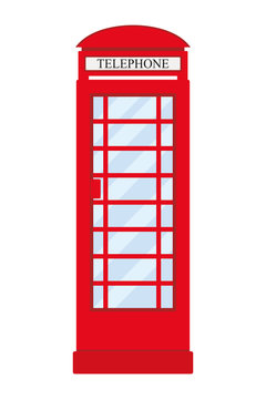 Vector image of red London telephone booth isolated on white background.