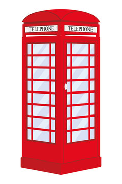 Vector image of red London telephone booth isolated on white background.
