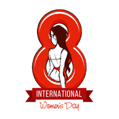 Vector illustration of beautiful women with text 8 for International Women's Day celebration greeting card design.