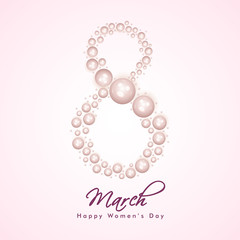 Stylish 8 march lettering on glossy pink background can be used as greeting card design for Women Day celebration.