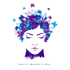 Creative greeting card or template design with illustration of beautiful woman face on white background.