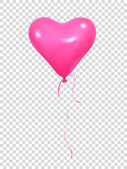 Valentines Day balloon. Realistic pink balloon with ribbon. Valentine's Day decoration.