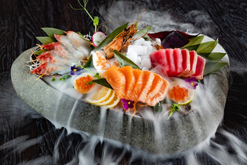 japanese foods sashimi (raw sliced fish, shellfish or crustaceans) - Image - obrazy, fototapety, plakaty