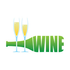 Wine Bottle and two glasses logo.