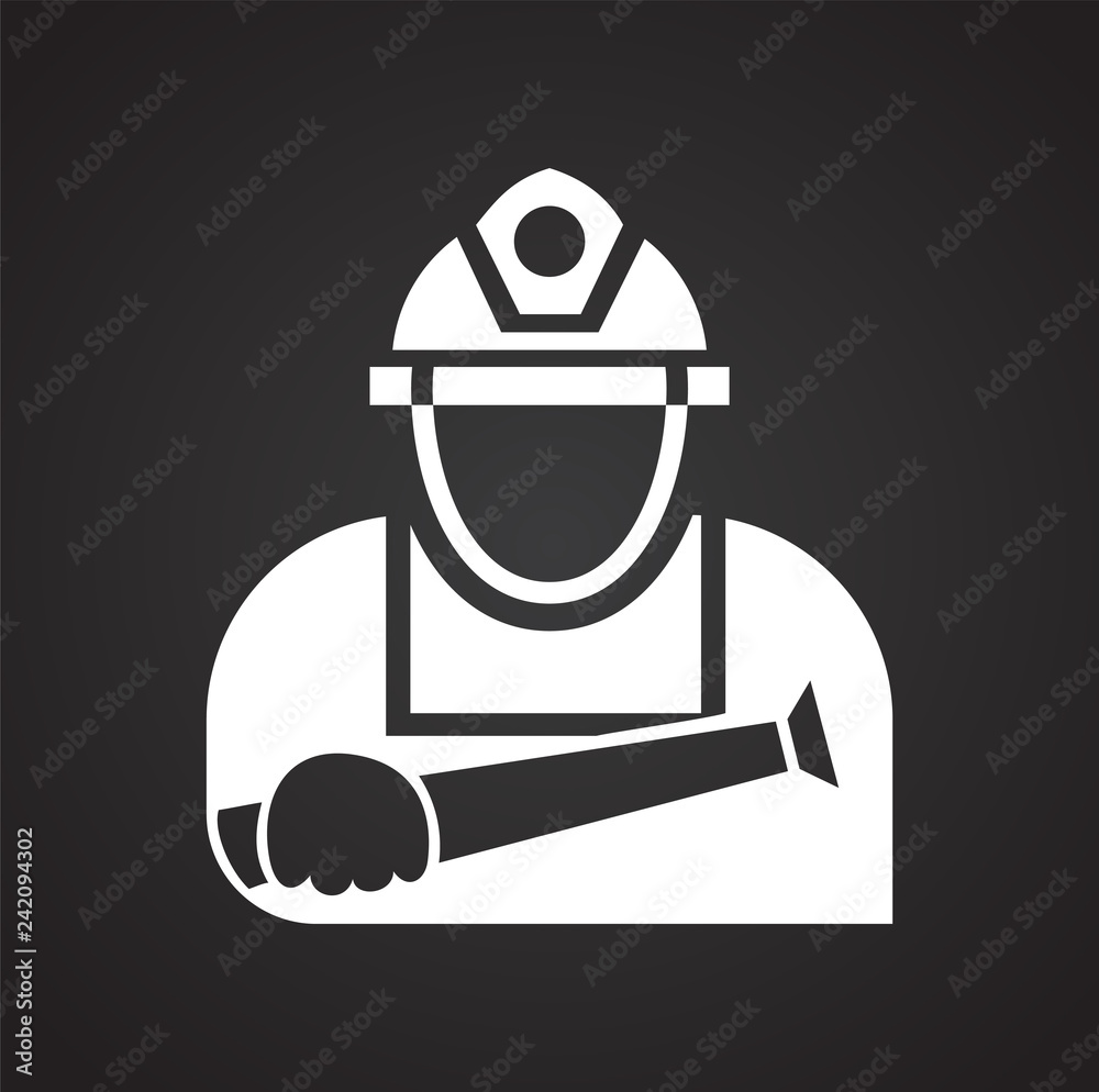 Poster fire fighter icon on black background for graphic and web design, modern simple vector sign. interne