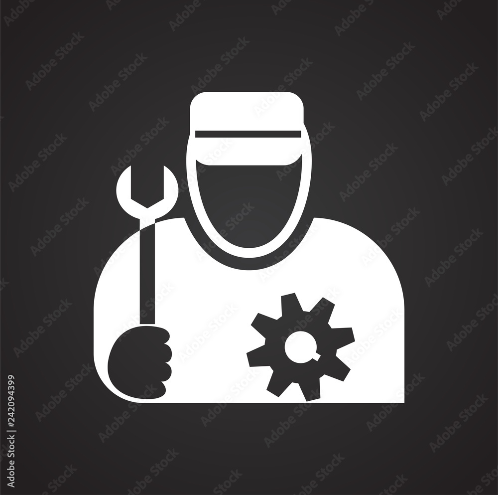 Poster worker icon on black background for graphic and web design, modern simple vector sign. internet conc