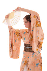girl in a kimono with a fan