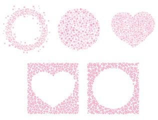 Set of cute pink frames for Valentine Day. Circle shape, heart shape ornament. Isolated editable vector clip art on white background