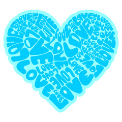 Heart-shaped sign composed of the word LOVE for a template for Valentine's Day or wedding