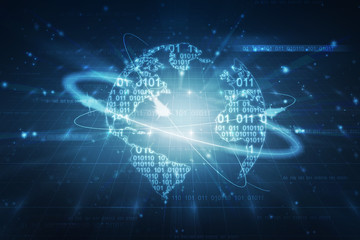 2d illustration abstract digital binary data on computer screen