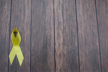 Yellow ribbon symbolic color for Sarcoma Bone cancer, Bladder cancer, Liver disease, Spina Bifida Awareness