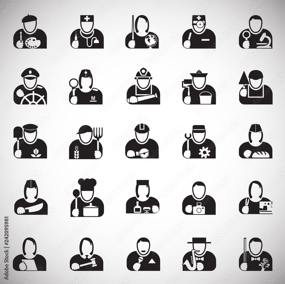 Poster occupations icon set on white background for graphic and web design, modern simple vector sign. inte